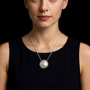 Orb Pendant - brushed solid silver - small diamond & aquamarine stones